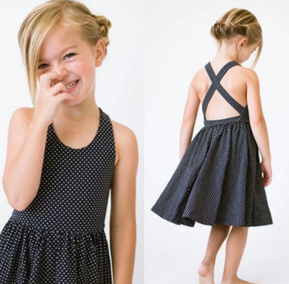 Alice + Ames navy mini dot pinafore twirl dress